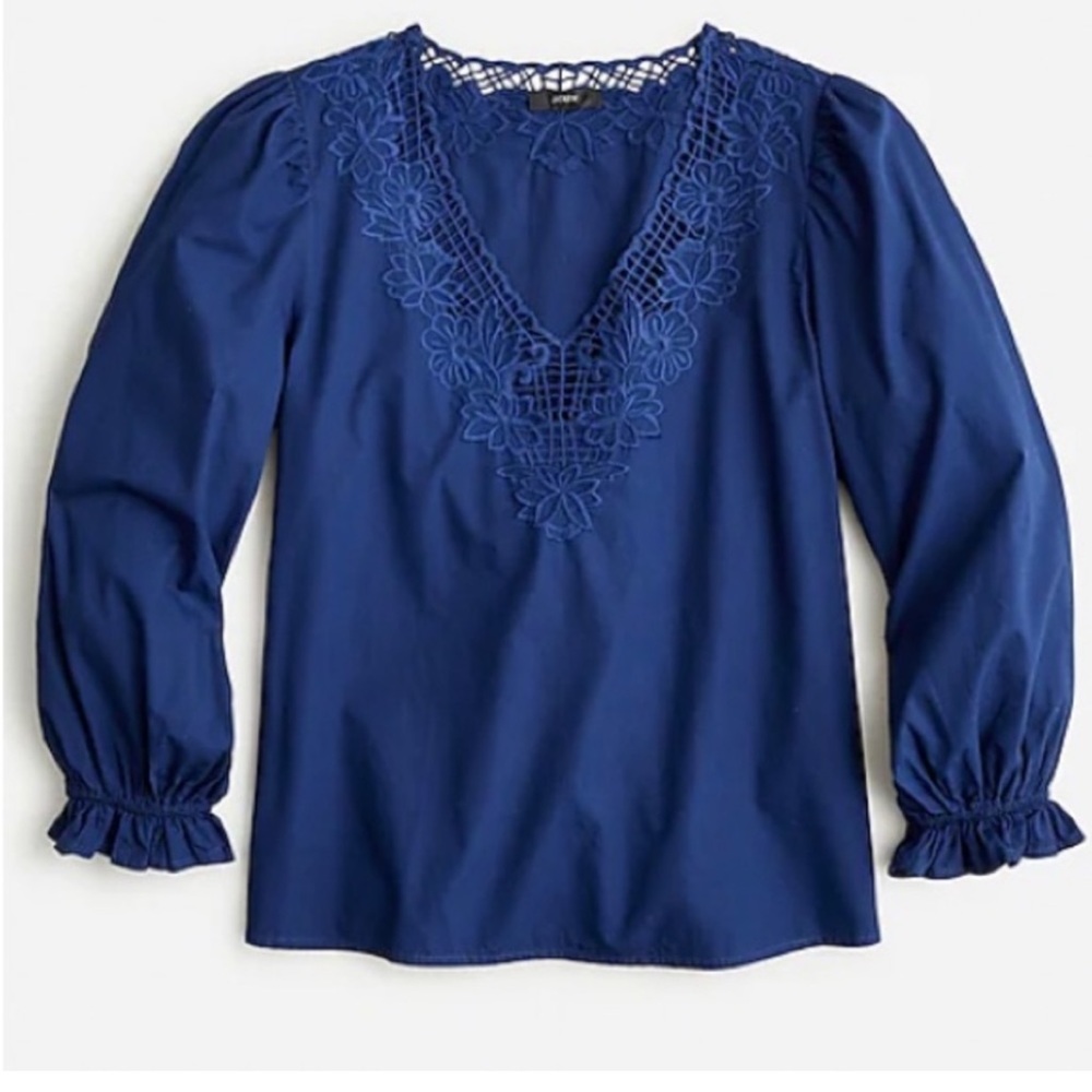 J Crew V-Neck Top With Eyelet Trim